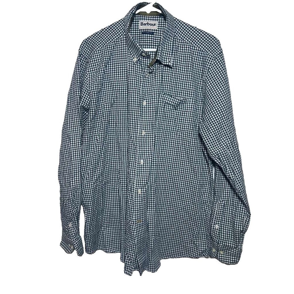 Barbour Gingham Shirt Men's Large Green Classic Button Down Long Sleeve